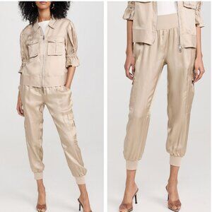 BEST Cinq a Sept 5a7 Giles Pant - Khaki Beige Cream Jogger Satin